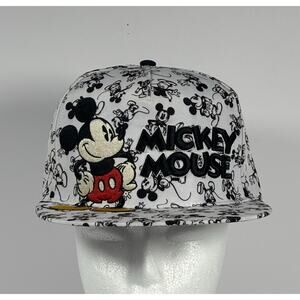 Disney Parks Mickey Mouse All Over Print AOP Snapback Hat White Black NWT